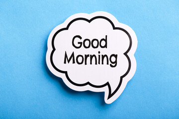 Good Morning Speech Bubble Isolated On Blue Background