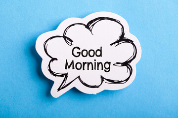 Good Morning Speech Bubble Isolated On Blue Background