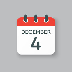 Calendar icon day 4 December, template icon day