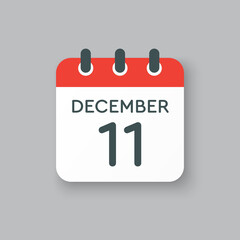 Calendar icon day 11 December, template icon day