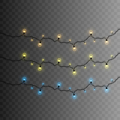 Christmas lights. Vector String with glowing light bulbs.