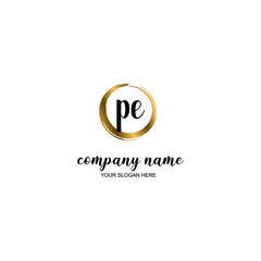 PE Initial handwriting logo template vector