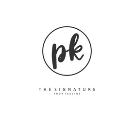 P K PK Initial letter handwriting and signature logo. A concept handwriting initial logo with template element.