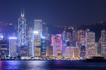 Obraz premium Awesome night view of Hong Kong Island skyline