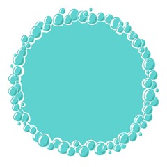 Oxygen bubbles round frame. Cartoon vector illustration. Hand drawn sketch style isolated on white background. Cleaning liquid soap foam for bath and shower. Shampoo foam round border. Spray bubbles.