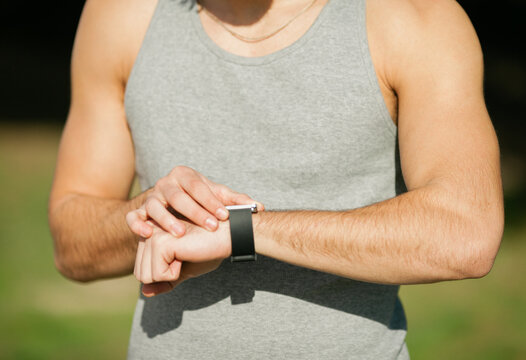 Man in workout session with smartwatch