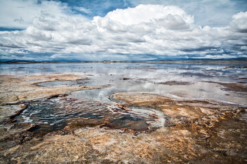 flat uyuni salt and desert , infinite mirror and water 
