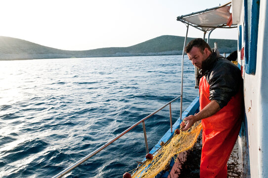 Commercial fisherman, Fourni Islands, Aegean Sea, Greece.