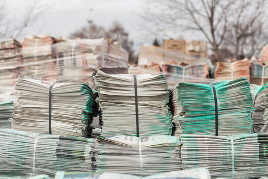 Old Newspaper Stacked Outside the Recycle Factory
