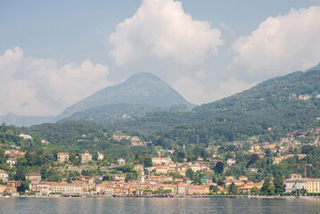 Fototapeta premium Panorama of Menaggio Town on Lake Como in Italy. Bright Architecture with Colorful Buildings.