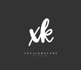 X K XK Initial letter handwriting and signature logo. A concept handwriting initial logo with template element.