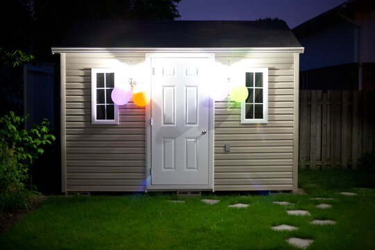 Shed with lights and balloons