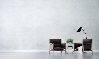 The beautiful Modern cozy mock up interior design of living room and concrete pattern wall background 