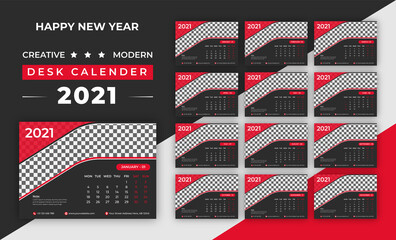 Creative Modern Creative Black with Red Calendar Design Template