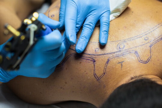 Tattoo process close up