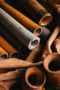 still life with bamboo poles