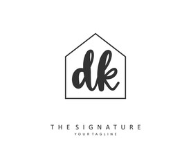 D K DK Initial letter handwriting and signature logo. A concept handwriting initial logo with template element.