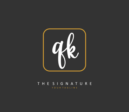Q K QK Initial letter handwriting and signature logo. A concept handwriting initial logo with template element.