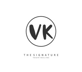 V K VK Initial letter handwriting and signature logo. A concept handwriting initial logo with template element.