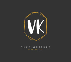 V K VK Initial letter handwriting and signature logo. A concept handwriting initial logo with template element.