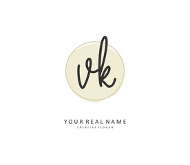 V K VK Initial letter handwriting and signature logo. A concept handwriting initial logo with template element.