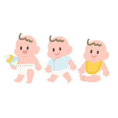 哺乳瓶持ったり下着きたりよだれかけをかけた可愛い赤ちゃん