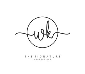 W K WK Initial letter handwriting and signature logo. A concept handwriting initial logo with template element.