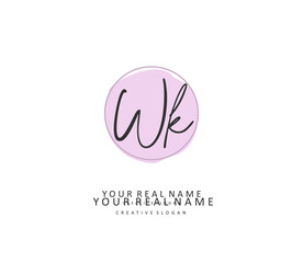 W K WK Initial letter handwriting and signature logo. A concept handwriting initial logo with template element.