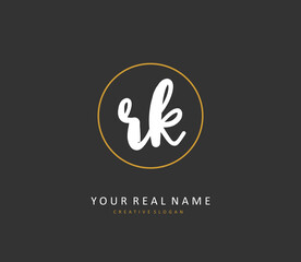 R K RK Initial letter handwriting and signature logo. A concept handwriting initial logo with template element.