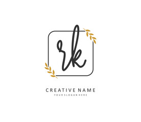 R K RK Initial letter handwriting and signature logo. A concept handwriting initial logo with template element.