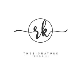 R K RK Initial letter handwriting and signature logo. A concept handwriting initial logo with template element.
