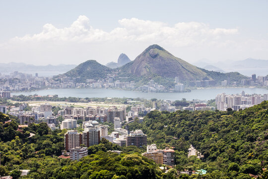 Rio de Janeiro cityscape and mountains view from favela