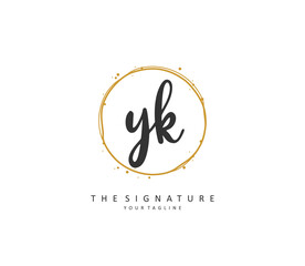 Y K YK Initial letter handwriting and signature logo. A concept handwriting initial logo with template element.