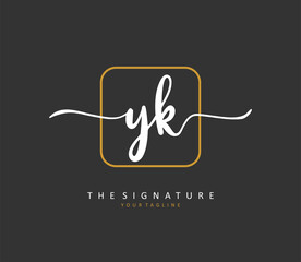 Y K YK Initial letter handwriting and signature logo. A concept handwriting initial logo with template element.