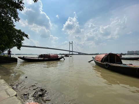 Boats On The Ganga River Near Vidyasagar Setu