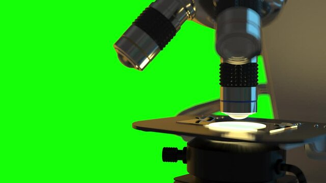 4K medical clip art - modern electronic microscope isolated on green screen for chromakey use, UHD 60 FPS 3D animation
