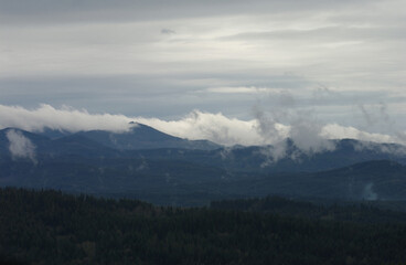 Pacific Northwest mountains and mist