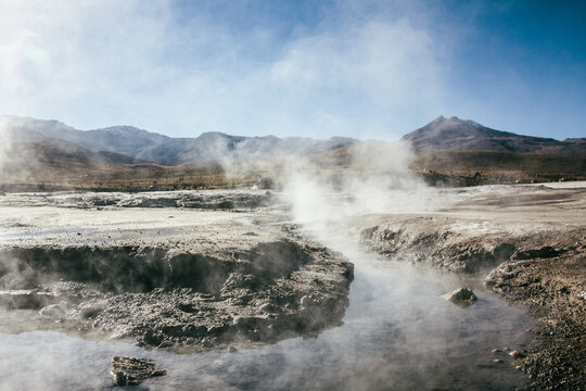Geysers and thermal waters in Tatio, Chile