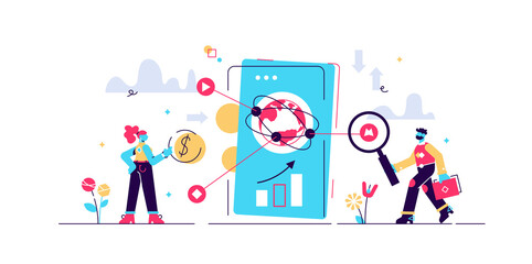 Fototapeta premium Fintech vector illustration. Flat tiny 
