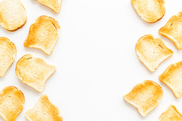 Food background layout with toast bread, top view