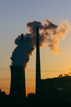 Thermal power plant when sunrise,Beijing
