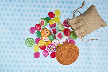 Multi-colored delicious lollipops. Various sweets.