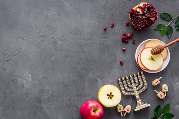 Apple pomegranaye and honey for Rosh Hashanah jewish new year