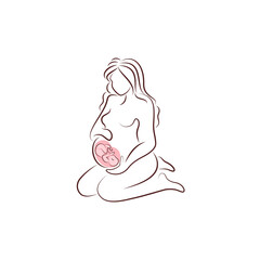Beauty pregnant woman icon, stylized vector symbol. Vector Illustration for concept for family planning center, logo, branding, advertising, poster, banner