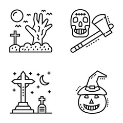 Set of Spooky Halloween Line Icons