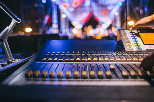 Close up of audio mixer at the festival