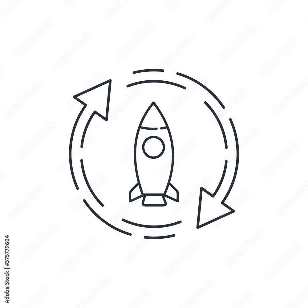 Poster Rocket and arrows upgrade. Vector linear icon isolated on white background.