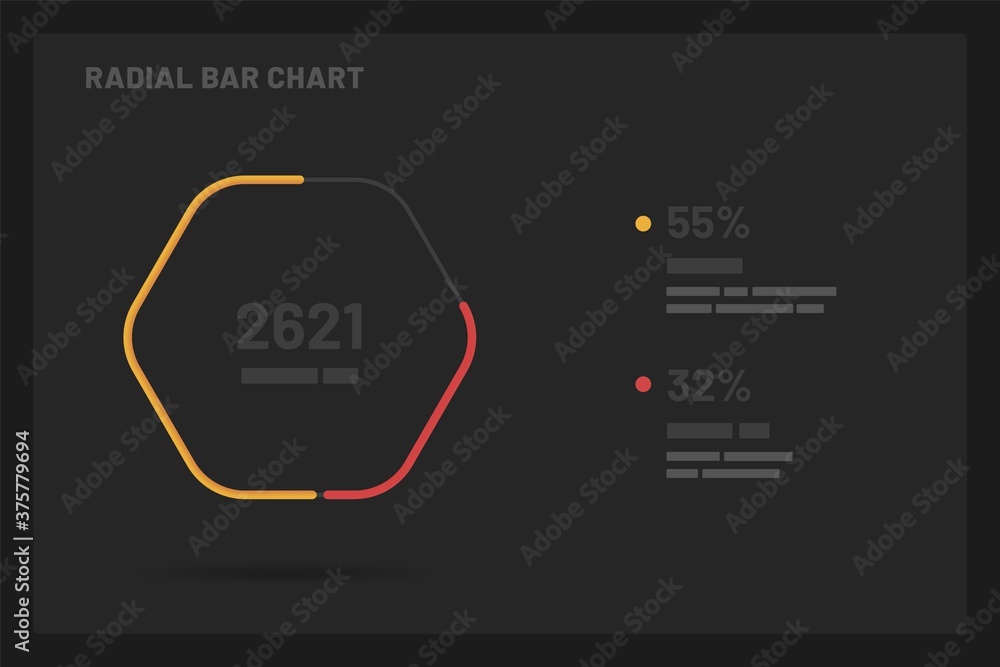 Aufkleber radial bar chart. elements of infographics on a dark background. use in presentation templates, mobi