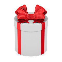 white box with red bow on white background. Isolated 3D illustration