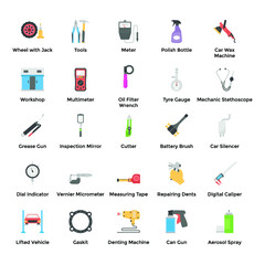 Automobile Parts and Repair Car Services Flat Icons Pack